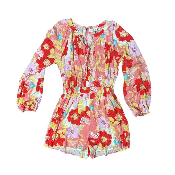 Floral Long Sleeve Romper With Lace-Up Neckline Emily Wonder Size M - Picture 3 of 3